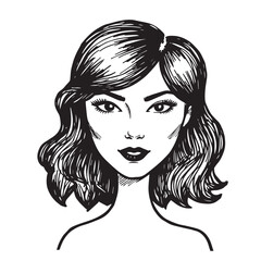 Beautiful Woman Doodle Black and White Illustration Fashion Girl Portrait Line Art Sketch Vector