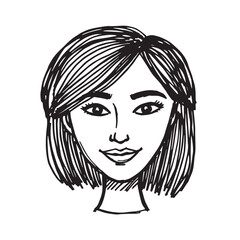 Beautiful Woman Doodle Black and White Illustration Fashion Girl Portrait Line Art Sketch Vector
