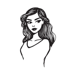 Beautiful Woman Doodle Black and White Illustration Fashion Girl Portrait Line Art Sketch Vector