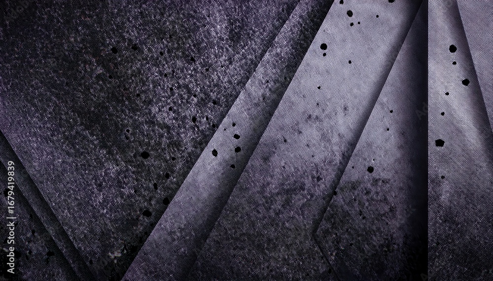 Poster dark grunge metallic surface with diagonal layered panels and scattered black stains for abstract ba