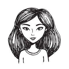 Beautiful Woman Doodle Black and White Illustration Fashion Girl Portrait Line Art Sketch Vector