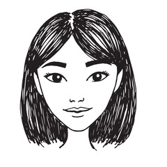 Beautiful Woman Doodle Black and White Illustration Fashion Girl Portrait Line Art Sketch Vector