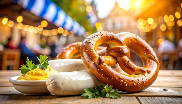 Pretzels and sausages at a festival