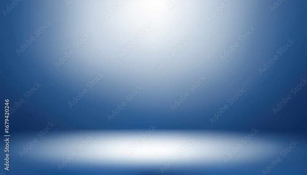 Poster soft glowing blue spotlight on empty studio floor with illuminated gradient background ideal for sta