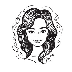 Beautiful Woman Doodle Black and White Illustration Fashion Girl Portrait Line Art Sketch Vector