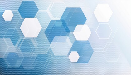 futuristic blue and white hexagon geometric pattern with transparent layered shapes for modern technology background or digital presentation