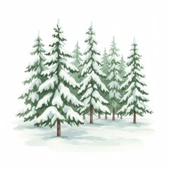 Obraz premium Watercolor Illustration of Evergreen Trees Heavily Laden with Fresh Snow in Forest