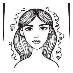Beautiful Woman Doodle Black and White Illustration Fashion Girl Portrait Line Art Sketch Vector