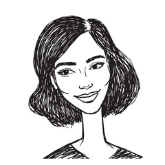 Beautiful Woman Doodle Black and White Illustration Fashion Girl Portrait Line Art Sketch Vector