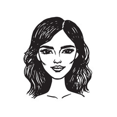 Beautiful Woman Doodle Black and White Illustration Fashion Girl Portrait Line Art Sketch Vector