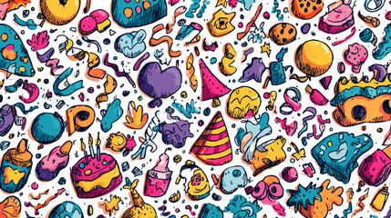 Naklejka premium Colorful doodle pattern with abstract shapes and playful elements.