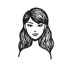 Beautiful Woman Doodle Black and White Illustration Fashion Girl Portrait Line Art Sketch Vector