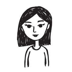 Beautiful Woman Doodle Black and White Illustration Fashion Girl Portrait Line Art Sketch Vector