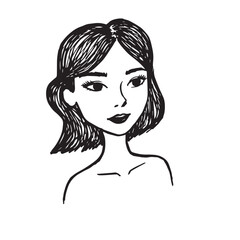 Beautiful Woman Doodle Black and White Illustration Fashion Girl Portrait Line Art Sketch Vector