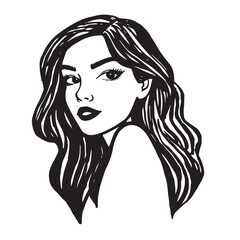 Beautiful Woman Doodle Black and White Illustration Fashion Girl Portrait Line Art Sketch Vector
