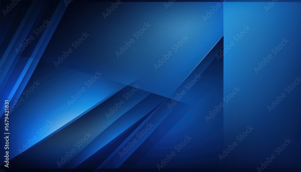 Poster deep cobalt blue abstract geometric background with layered glasslike shapes and sharp diagonal ligh