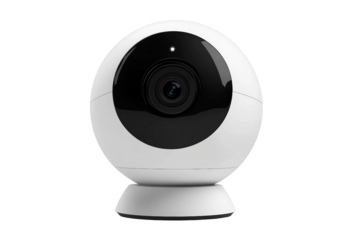 Compact wireless smart camera for home isolated on transparent background