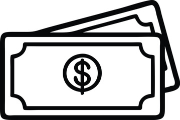 Banknote Outline Stack With Currency Symbol.