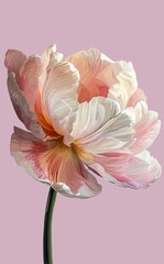 Obraz premium A detailed illustration of a delicate tulip on a light pink background, with meticulously drawn petals and soft texture, creating an elegant and realistic composition.