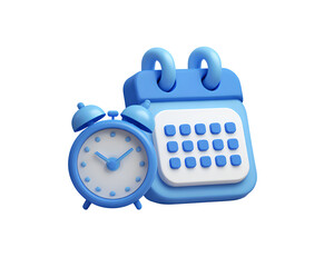  3d icon of a calendar and alarm clock,