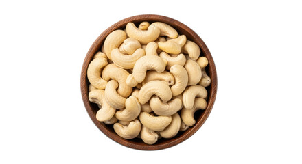 Isolated Cashew Nuts in Wooden Bowl