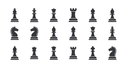 A black and white image of chess pieces set