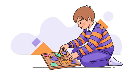 Kid Focused On Puzzles, Solving Mind Games, And Developing Cognitive Skills