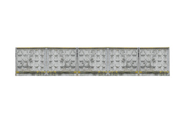 A long concrete fence made of five sections is isolated.
