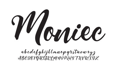 Moniec Script Elegant Signature Typeface. Lettering signature font isolated on background. brush style alphabet. Vector logo letters.
