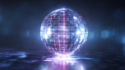 Obraz premium Radiant Digital Sphere - A Luminous Grid Orb Pulsating with Neon Blue and Purple Light.