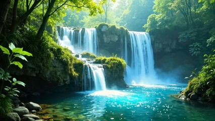Obraz premium Blue Waterfall Natural Scene Display Picture