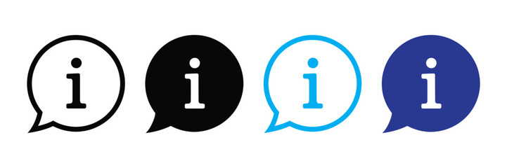Four information icons in speech bubbles isolated on transparent background