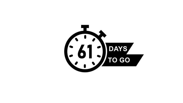 Clock icon isolated with 61 Days to go text animation . Countdown timer. Clock icon. Time icon. Counter time.61 Days Animation and 61 Day To Go text Animation.Sales countdown poster icon animation.