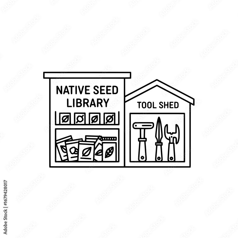 Poster Native seed library and tool shed with transparent background