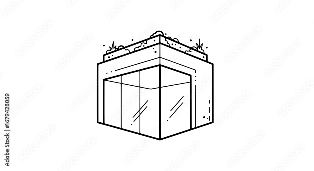 Poster modern small building with transparent background