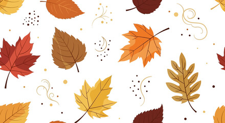 Obraz premium Autumn Seamless Pattern with Maple Leaves and Acorns Vector