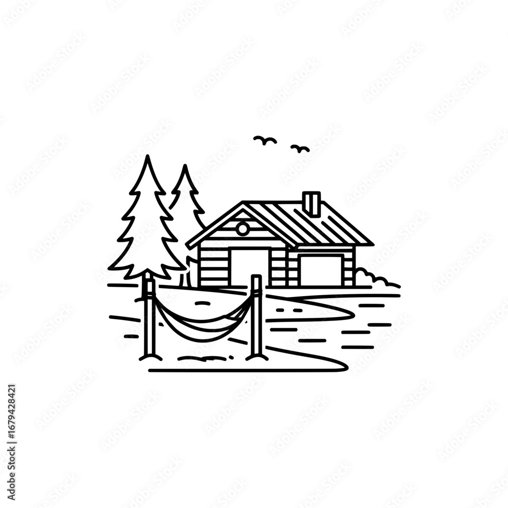 Poster Log cabin in forest with transparent background