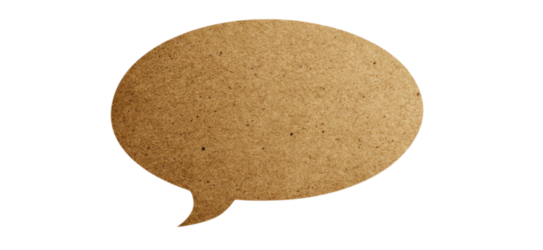 A light brown, textured oval shape, resembling a speech bubble