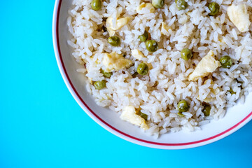 London UK, September 01 2025, Bowl of Chinese Style Egg Fried Rice With No People