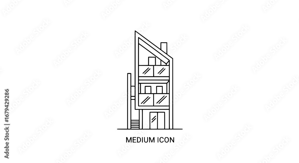 Poster modern building with multiple floors and large windows
