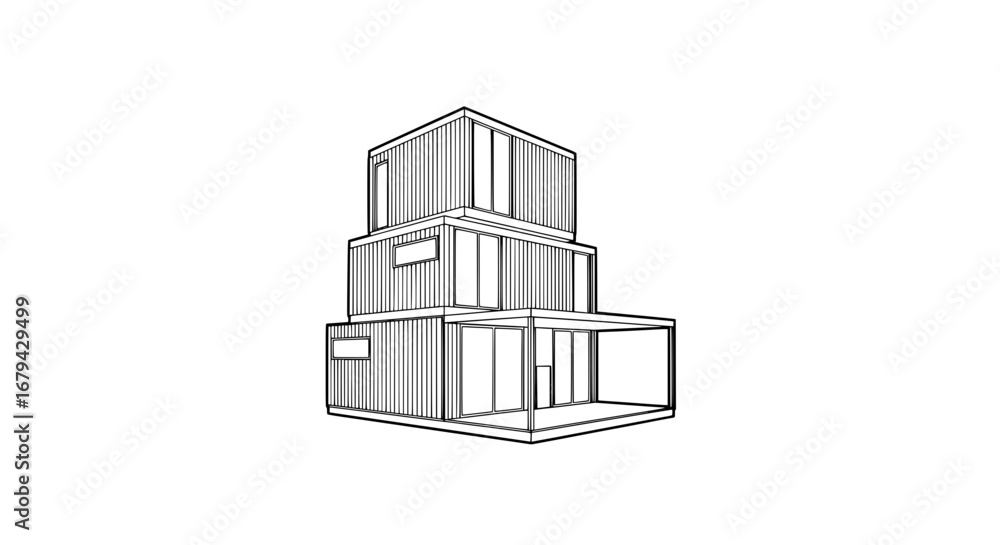 Poster three stacked shipping containers with transparent background