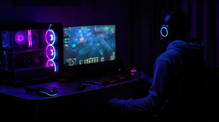 Person wearing headphones while playing a video game