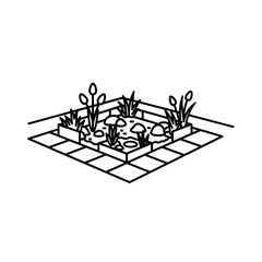 Plant bed with flowers and vegetables with transparent background