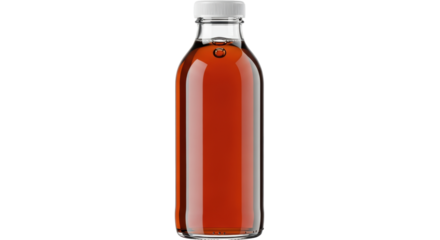 Isolated glass bottle with brown liquid