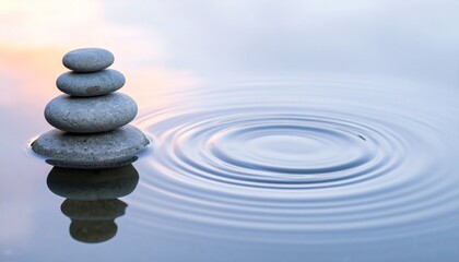 Zen stones balanced in calm water with ripples