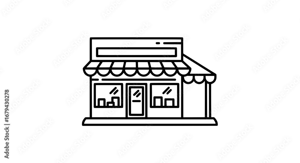 Poster Small shop with striped awning and storefront with transparent background