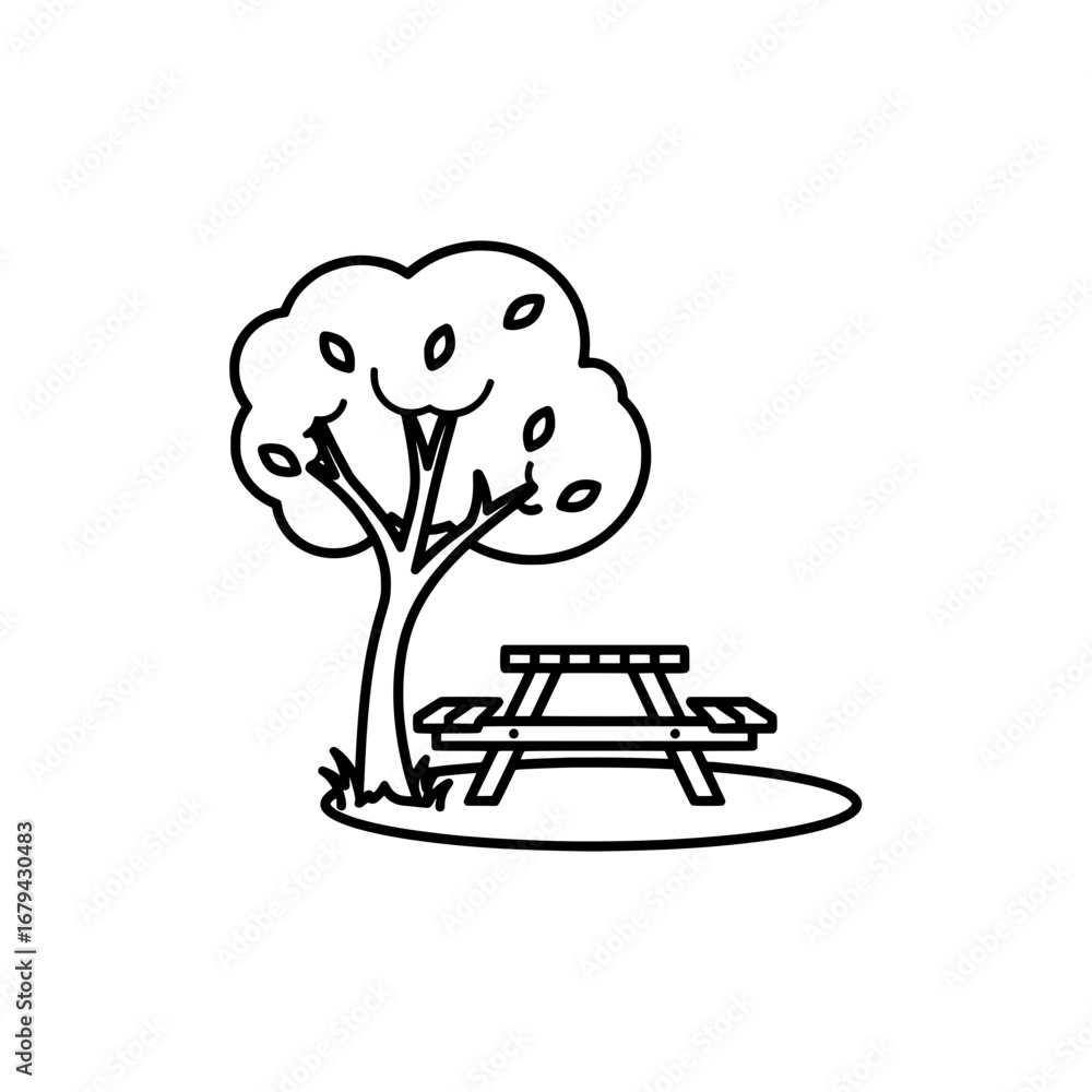 Poster tree and park bench with transparent background