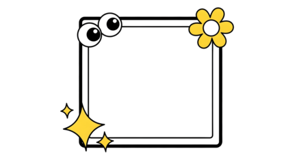 Whimsical cartoon frame with googly eyes and a cheerful daisy, perfect for adding playful flair to photos or decorations