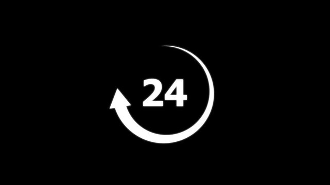 Technical Service Solid Icon isolated .Daily 24 hours and weekly 7 day customer service icon and Refresh sign , loading arrows icon. Renovation symbol .24/7 hours customer Service icon animation .