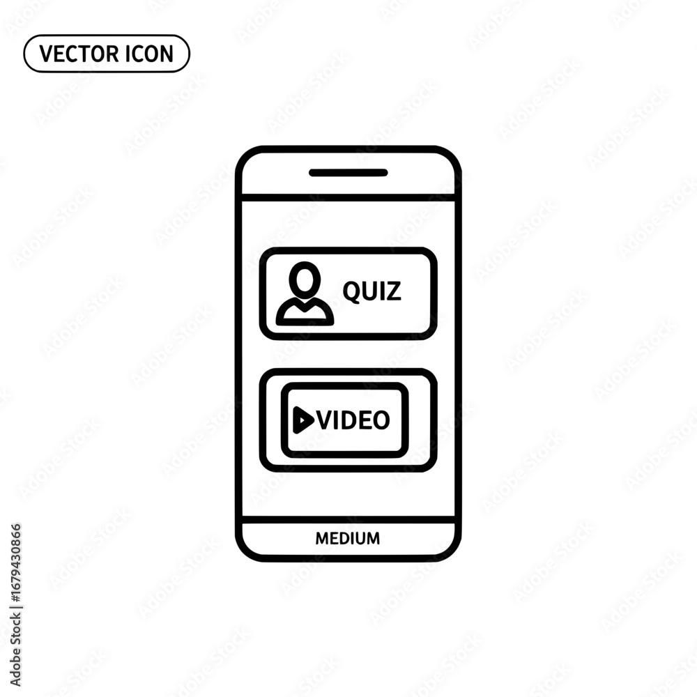 Poster Mobile app quiz and video symbols with transparent background